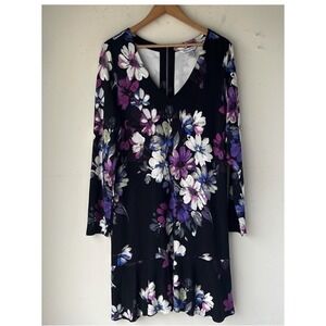 Tommy Bahama Womens Darcy XL Black Purple Floral Knee Length Dress Preppy